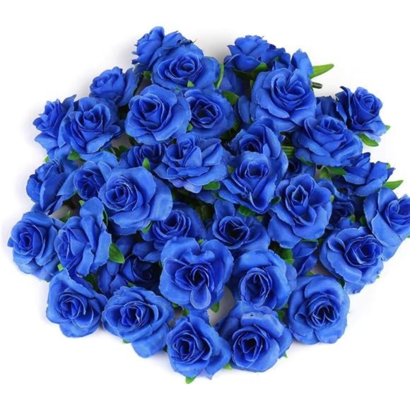 50pcs Blue Roses Artificial Flowers Bulk 1.6" Small Silk Fake Roses Flower Heads - Picture 12 of 14